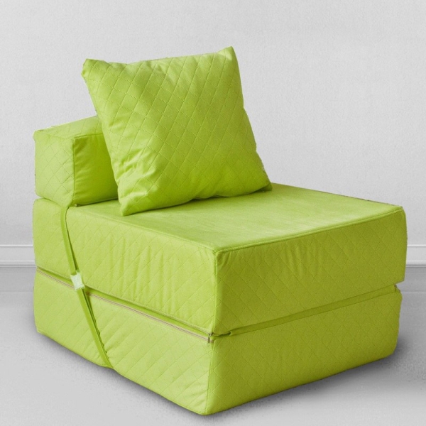 Бескаркасное кресло-кровать, мебельный велюр, салатовая