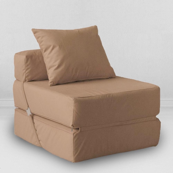Бескаркасное кресло-кровать, мебельный велюр, шоколад