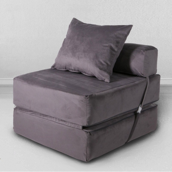 Бескаркасное кресло-кровать, мебельный велюр, антрацит