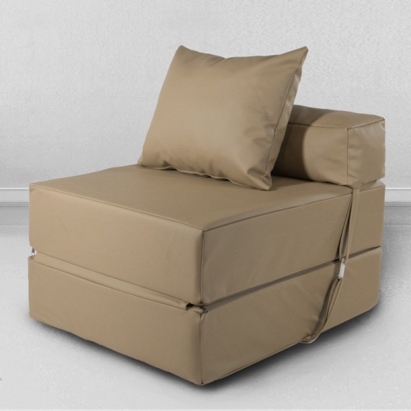 Бескаркасное кресло-кровать, экокожа, бежевая
