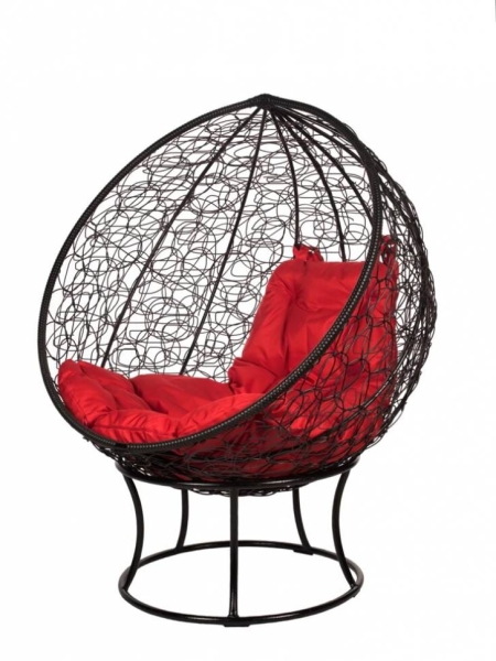 Кресло из ротанга Orbis Black, красная подушка