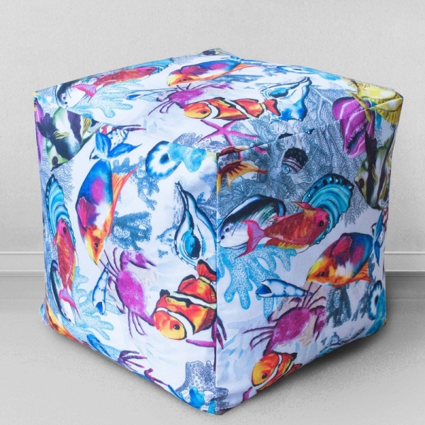 Пуфик мешок Кубик Рыбки, мебельный хлопок
